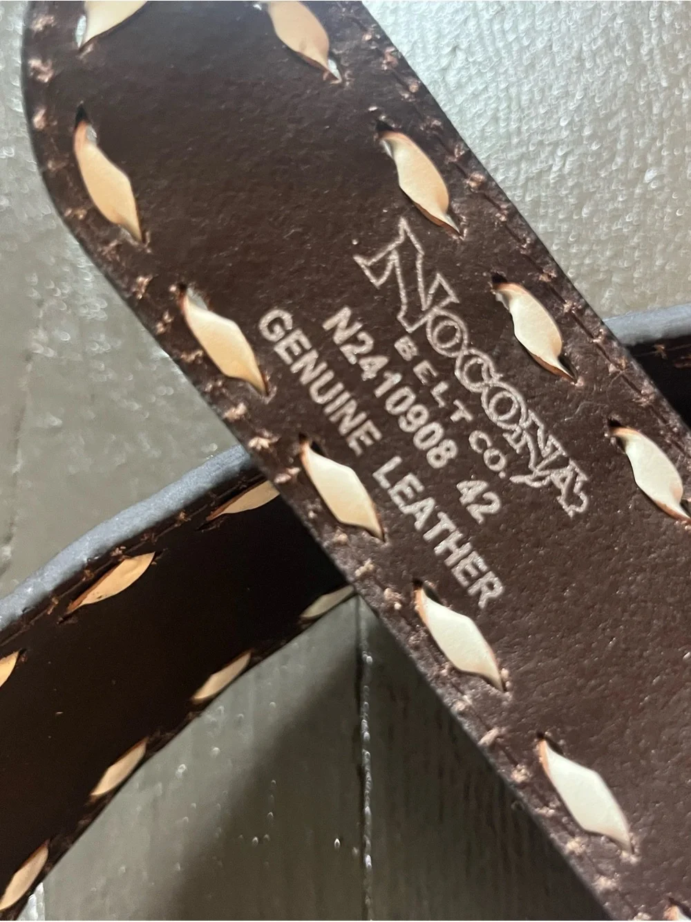 Nocona Dark Brown Tooled Leather Belt with Cream Inlay